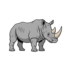 Majestic rhinoceros mascot vector illustration standing, isolated on white background