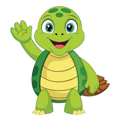 A cute green cartoon turtle smiles happily, standing like a cheerful character with a round shell, playful style, and fun animal illustration vibe
Happy Smiling Cartoon Turtle Character