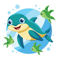 Cute cartoon sea animals swimming together underwater in a fun and colorful ocean scene