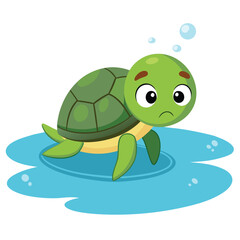 Fototapeta premium A cute green cartoon turtle character smiling happily like a fun toy animal illustration
