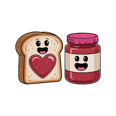 A cartoon of bread and jam with a heart