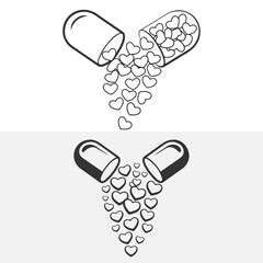 pill bottle with heart shape and pills inside