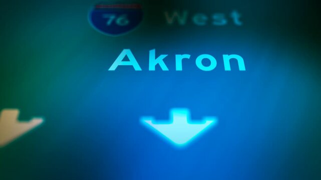Crime Filler Shot - Cinematic Akron Ohio Highway Sign at Night