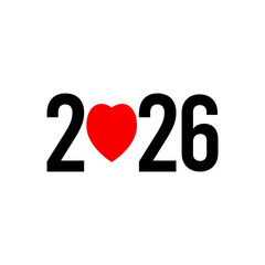 Happy New Year 2026. Hand drawn vector lettering. Isolated on white background.