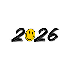 Happy New Year 2026. Hand drawn vector lettering. Isolated on white background.