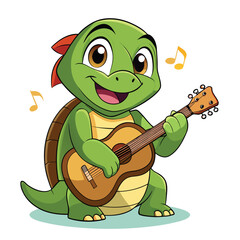 A funny cute green turtle cartoon character smiling happily like a playful comic animal illustration