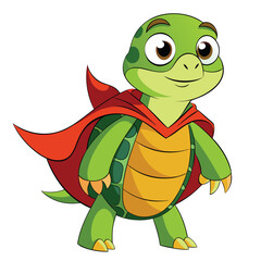 A cute and funny green turtle cartoon smiling happily like a cheerful mascot