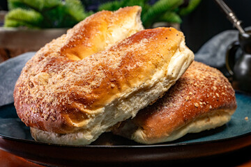 Fresh baked two buttered croissants