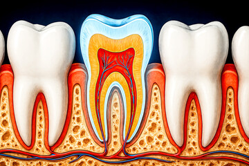 Anatomical cross section illustration of a human tooth