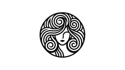 Elegant Woman with Flowing Hair in Circular Design 1.