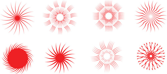 Intriguing, fiery red starburst and floral designs dramatically stand out on a black backdrop.