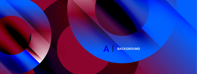 Obraz premium Abstract fluid shapes overlap, creating vibrant blue, red gradients. Modern design suggests digital art, technology background.