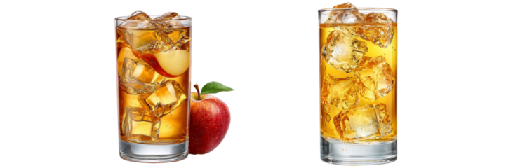 Two glasses of iced tea with apple on transparent background refreshing drink