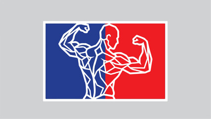 Geometric Bodybuilder Silhouette in Red and Blue.