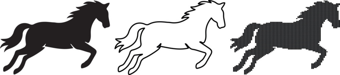 Three horses in different styles running freely convey freedom and movement © Anas