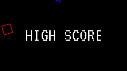 Retro 8-bit arcade game screen displays high score with bouncing pixel shapes. Retro arcade game with text animated in 4K video. - Powered by Adobe