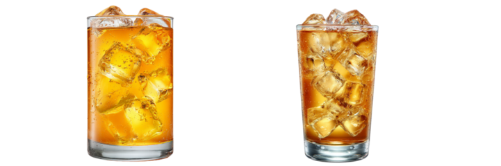Two glasses of iced tea with lemon slices on a transparent background refreshing drink