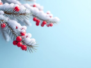 Festive winter wonderland snowy pines berries and a cheerful nature photography scene