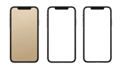 Three smartphones layout isolated on transparent background isolated on transparent background