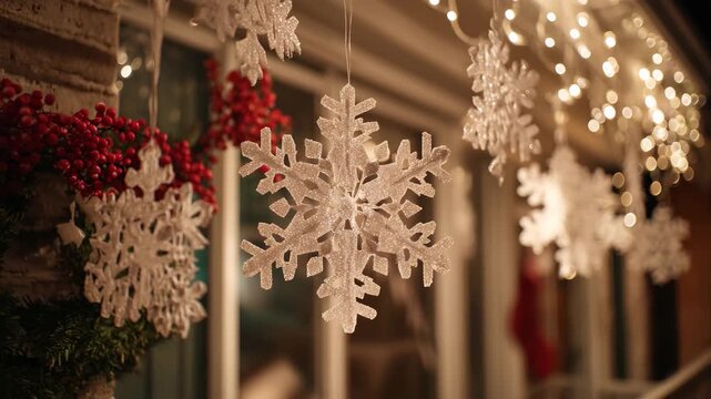 Festive Snowflakes Christmas Decor, Elegant snowflake decorations in white and silver