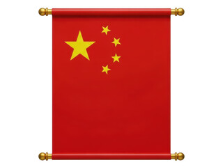 Chinese flag on scroll, isolated on transparent background isolated on transparent background