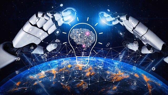 AI generating innovative ideas, linking data through neural networks, enhancing automation, powering SEO strategy, and enabling intelligent digital interaction. Marrow - Powered by Adobe