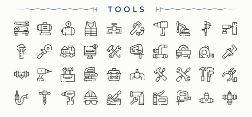 Set of Tools line icon. Contains related to handyman, repair, craft, carpenter and more. Sign and Symbol. Repair icon set. Editable stroke vector art.