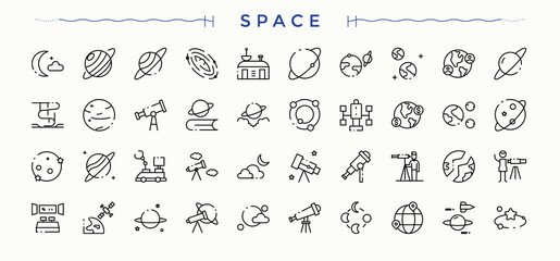 Set of Space line icon. Planet icons for ui design. Sign and Symbol. Cosmos icon set. Editable stroke collections. © Rubbble