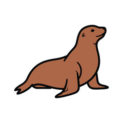 Cute brown sea lion vector illustration isolated on white