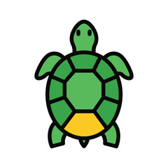 Green turtle vector illustration, top view, isolated on white