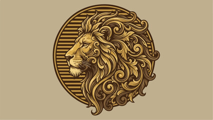 Majestic Golden Lion Head with Ornate Mane Design.