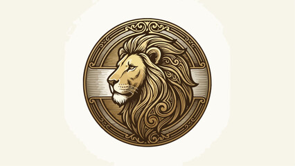 Majestic Lion Head Emblem with Ornate Details.