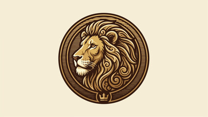 Majestic Lion Head Emblem with Ornate Mane and Crown Detail.