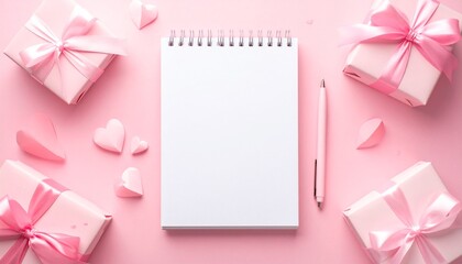 Pink Gift Arrangement with Notebook and Hearts