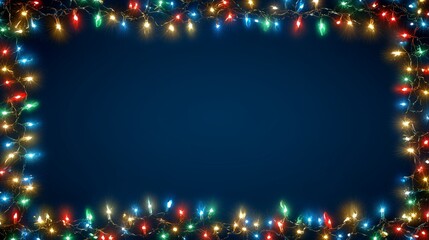 A dazzling, super realistic Christmas Lights Border Frame. The image features a vibrant background border of glowing Christmas lights in various festive colors 