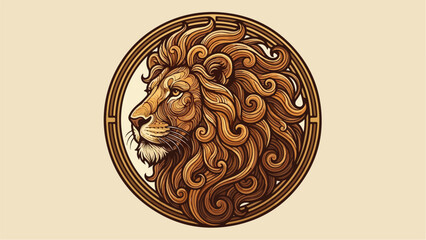 Majestic Lion Head Profile in Ornate Circular Frame.