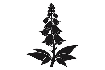 foxglove silhouette line art vector illustration with a white background © pipp99