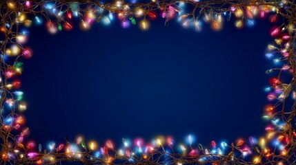 A dazzling, super realistic Christmas Lights Border Frame. The image features a vibrant background border of glowing Christmas lights in various festive colors 