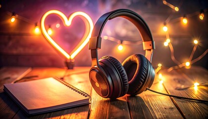 Cozy Listening Setup with Headphones and Lights