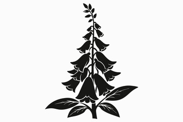 foxglove silhouette line art vector illustration with a white background © pipp99