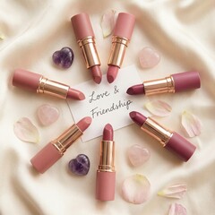 Lipsticks on Satin Background with Love Note