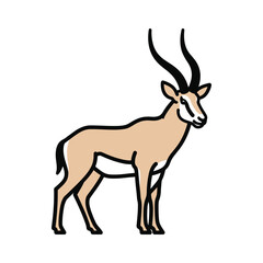 Graceful gazelle character with long curved horns, flat vector design.