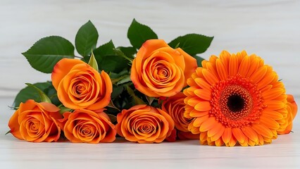 Beautiful orange roses and gerbera flowers arrangement