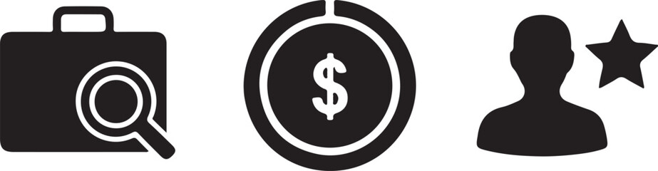 Obraz premium Business silhouette icons briefcase search investment chart and professional success symbols