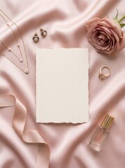 Elegant Flat Lay with Jewelry and Flowers