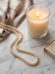 Elegant Still Life with Candle and Pearls