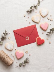 Heart-shaped Cookies and Envelope for Valentine's Day