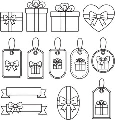 Black and white line art gift tags and bows