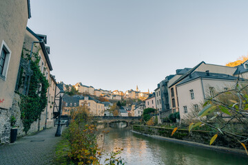 View of the old town of Luxembourg from the Grund district of the Luxembourg city of Luxembourg - 1 oct 2025