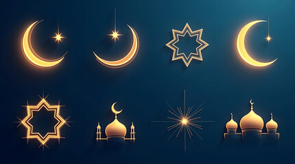 Glowing Islamic symbols collection for Ramadan and Eid celebrations